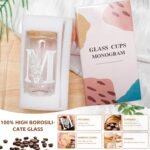 Glass Cups with Lids and Straws: Personalized Initial Glass Cup Be Used As Reusable Iced Coffee Cups with Lids,Cute Matcha Tumbler - The Christmas/Birthday Gifts for Women - M Smoothie Cup - Image 4