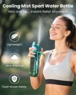 Sport Water Bottle with Misting & Drinking - Large BPA-Free, Leak-Proof, Silicone Spout Cover & 2-in-1 Mist N'Sip Function Reusable Plastic for Gym,School,Camp,Travel,Outdoor,Kids - Morden Blue - Image 3