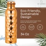 DE-AARTICO 34 Oz Copper Water Bottle - Ayurvedic Hammered Pure Copper Vessel for Hydration, Extra Large, Health Benefits for Drinking Water, Natural Detox, Lower Sugar Intake, Eco-Friendly - Image 4