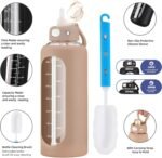 SIEROZUR 32 oz Glass Water Bottle with Straw and Handle 1 Liter Glass Water Bottle with Silicone Sleeve and Time Marker Sports Water Jug Wide Mouth for Travel Gym - Image 4