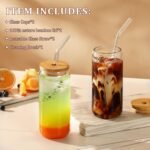 VITEVER 20 OZ Glass Cups with Bamboo Lids and Glass Straw - Beer Shaped Drinking Glasses Set, Iced Coffee Glasses, Cute Tumbler Cup, Aesthetic Coffee Bar Accessories, Gift - 2 Pack - Image 4