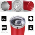 VEGOND 20 oz Stainless Steel Skinny Tumbler with Lids and Straws, 20oz Double Wall Insulated Slim Tumbler Cup for Cold Hot Drinks, Red 1 Pack - Image 3
