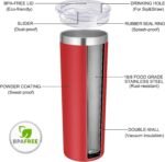 VEGOND 20 oz Stainless Steel Skinny Tumbler with Lids and Straws, 20oz Double Wall Insulated Slim Tumbler Cup for Cold Hot Drinks, Red 1 Pack - Image 4