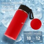 Volhoply Kids Insulated Water Bottle with Straw,16oz Stainless Steel Cold Water Bottles for School,BPA-Free Metal Wide Mouth Cups with Handle Lid,Reusable Double Wall Vacuum Sport Flask(Red,1) - Image 4