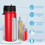 Volhoply Kids Insulated Water Bottle with Straw,16oz Stainless Steel Cold Water Bottles for School,BPA-Free Metal Wide Mouth Cups with Handle Lid,Reusable Double Wall Vacuum Sport Flask(Red,1) - Image 5