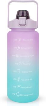 Large Motivational Water Bottle with Straw Time Marker BPA Free for Sport and Fitness (64 Oz/Half Gallon) (purple-green) - Image 3