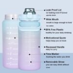 Large Motivational Water Bottle with Straw Time Marker BPA Free for Sport and Fitness (64 Oz/Half Gallon) (purple-green) - Image 4