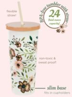 Steel Mill & Co 24 Ounce Tumbler with Lid and Reusable Straw, Double Wall Insulated Travel Cup, Woodland Floral - Image 3