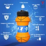 Kids Sports Water Bottle Collapsible Ball Shaped Drinking Cup Leak Proof School Lunch Mug Shockproof Squeezable Basketball Soccer Baseball Football Champion Team Gift Idea Travel Jug - Image 3