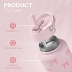 Pink Bow Water Bottle Stainless Steel Insulated Vacuum 32oz with Lid, Gifts for Women Girls Teens Birthday Christmas - Image 3