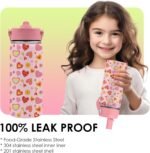 Heart Gifts for Kids - 16 Oz Kids Water Bottle with Straw Lid, Stainless Steel Insulated Tumbler, Leak Proof, BPA-Free, for Girls, School, Travel - Heart Pattern Children Birthday Gifts Cups(1pc) - Image 4