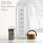 Xaeiglas 32 oz Motivational Glass Water Bottles with Bamboo Lid Straw and Time Marker - Sports Water Bottle for Drinking - Image 3