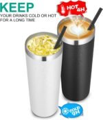 VEGOND Stainless Steel Skinny Tumbler, 20 oz Vacuum Insulated Tumbler with Lid and Straw, Double Wall Coffee Cup, Travel Mug for Cold Hot Drinks, White 1 Pack - Image 4