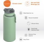 Asobu Boulder Puramic Insulated Sport Water Bottle with Dual Function Flip Open and Straw Lid for Hot Coffee and Cold Ice Coffee with Ceramic Coating 34 oz (Basil Green) - Image 4