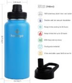 honogo 32 oz Powder Coated Double Wall Vacuum Insulated Sports Water Bottle, 18/8 Stainless Steel Wide Mouth Thermal Flask with Straw Lid & Spout Lid, Leak Proof, Sweat Free, BPA Free (Blue, 32 oz) - Image 3