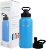 honogo 32 oz Powder Coated Double Wall Vacuum Insulated Sports Water Bottle, 18/8 Stainless Steel Wide Mouth Thermal Flask with Straw Lid & Spout Lid, Leak Proof, Sweat Free, BPA Free (Blue, 32 oz) - Image 5