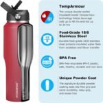 HYDROWION Water Bottle Stainless Steel,Vacuum Insulated Leak Proof Tumbler 32oz with Straw Lid, Spout Lid and Flex Cap(Cold for 48 Hrs, Hot for 24 Hrs), Fit in Any Car Cup Holder, Red - Image 4