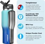 40 oz Insulated Water Bottle with Straw fit in Car Cup Holder(Cold 48 hrs, Hot 24 hrs) Drinking Bottle with Straw Lid, Spout Lid and Flex Cap Leakproof Travel Thermo Mug，Mint - Cobalt - Image 3