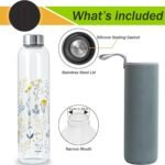 WENLIM Clear Water Bottle 32 oz BPA Free Glass Drinking Bottle for Juice with Stainless Steel Lid and Neoprene Sleeve (32 ounce, Scattered Flowers) - Image 3