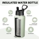 Insulated Water Bottle With Straw,32 oz Vacuum Insulated Stainless Steel Sports Water Flask,Keeps Cold and Hot,Metal Water Bottle Wide Mouth for Gym Travel Camping (Green tea) - Image 3