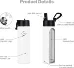 ARTSO 24oz Stainless Steel Insulated Water Bottle with Straw & Two Lids,Double Walled Vacuum Insulated Leak Proof Hot Cold Water Bottles, White - Image 3