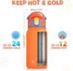 OLDLEY Kids Water Bottle 12oz Insulated Water bottle, Double Wall Stainless Steel Vacuum Bottle, Leak-Proof Sport Bottles for School Boys Girls,Orange - Image 4