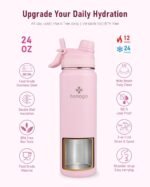 24 oz Insulated Water Bottle with Shoulder Strap, Stainless Steel Tumbler with 2-in-1 Straw & Spout Lid, Fashion Water Flask for Women & Girls. Keep Cold 24H / Hot 12H, BPA Free (Light Pink, 24 oz) - Image 3