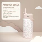 Beige Leopard Print Kids Water Bottle with Straw Lid 12oz Insulated Stainless Steel, Travel Tumbler, Gifts for Girls, Birthday, Christmas, Back to School - Image 3