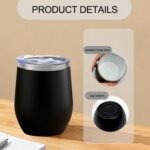 YOUKE OLA 18 Pack Stainless Steel Powder Coated Wine Tumbler with Ceramic Lining, Double-Wall Vacuum Insulated Travel Coffee Mug with Lids for Laser Engrave, DIY Gift, 12oz Black - Image 4