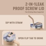 COKTIK 40 oz Tumbler With Handle and Straw Lid, Vacuum Insulated Travel Coffee Mug Stainless Steel Insulated Cup for Beverages, Leak-proof, Cupholder Friendly(Dark Night) - Image 4