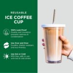 Kensal Home Reusable Iced Coffee Cup (24 Oz/Venti), Leak Proof and Double Wall Insulated Iced Coffee Tumbler, Come with Reusable Plastic and Metal Straws and Straw Cleaner - White - Image 5