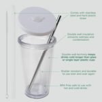 Kensal Home Reusable Iced Coffee Cup (24 Oz/Venti), Leak Proof and Double Wall Insulated Iced Coffee Tumbler, Come with Reusable Plastic and Metal Straws and Straw Cleaner - White - Image 6