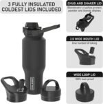 Coldest Sports Water Bottle - 3 in 1 Lids (Chug, Straw, Handle) - Insulated Stainless Steel Tumbler with Handle - Vacuum Water Flask Cup, Valentines Gifts for Him Her (36 oz, Purple Nova) - Image 5