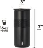 Elemental Artisan Inner Ceramic Coating Tumbler, Triple Wall Coffee Travel Mug, Reusable Stainless Steel Coffee Tumbler with Ceramic Lid for Hot (6 Hrs) & Cold (18 Hrs), 16oz - Black - Image 3