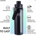 Newfad 32 oz Insulated Water Bottle With Detachable Straw & Paracord Handle, Stainless Steel Thermos Water Bottle with Leakproof Lockable Lid, BPA-Free Sports Bottle (Black) - Image 4