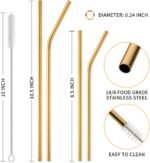 Hiware 12-Pack Gold Stainless Steel Straws Reusable with Case - Metal Drinking Straws for 30oz & 20oz Tumblers Dishwasher Safe, 2 Brushes Included - Image 3