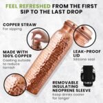 Kamojo Copper Water Bottle for Drinking - Hammered 100% Pure Copper Tumbler Cup with Leak Proof Lid, Removable Insulating Sleeve & Straw - Handcrafted Ayurvedic Cup for Water 32 fl oz - Image 3