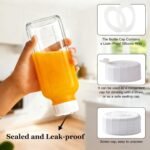Ruckae 16oz 8 Pack Glass Juice Bottles with Lids - Reusable Square Glass Juice Bottles with Leak-Proof Lid & Capacity Marks for Containers Juicing,Milk,Smoothies - Image 3
