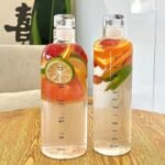 JZSMY Glass Ins Creative Girls Water Bottle Glass Cups High Sense Japanese Style Drinking Bottle Scale Cups Milk Juice Cute Water Bottle with Time Scale (Transparent) - Image 3