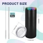 YOUKE OLA 12 Pack Rainbow Plated Stainless Steel Tumbler Straight Double Wall Powder Coated for Laser Engrave, 20oz Black To Iridescent - Image 3
