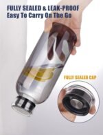 NiHome Glass Water Bottle 25oz/750ml with Two Caps, Stainless-Steel Straw, Brush and Silicone Cover, High Borosilicate Glass for Hot & Cold Beverages, Leak-Proof for Travel, Gym, Office (Smoky Gray) - Image 3