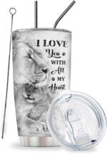 HYMONA Son Birthday Gifts Coffee Tumblers 20oz with Straw Lid, Son Gifts from Mom, Present for My Sons Insulated Stainless Steel Travel Cup, Sons Lion Gifts Cup - Image 5