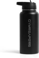 Gymreapers Insulated Water Bottle - Stainless Steel 32 Oz, 3 lids (Straw, Chug, Canteen), Double Walled Vacuum Insulation, Thermo Mug Cold Hot - Durable Powder Coated Finish (Black) - Image 3