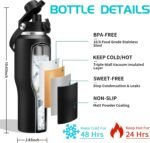 DIGJUPER 32oz Stainless Steel Water Bottle, Cold-48H & Hot-24H, Water Flask Thermal with Straw & Spout Lids, Pouch, Vacuum Insulated Bottle for Father's Day Gift Black - Image 4