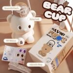 CLWVPCOT Bear Water Bottle for Girls, 16oz Cute Kawaii Teddy Bear Leak-Proof Stainless Steel Bottle with Straw & Strap, BPA-Free, Durable & Safe Drinking Cup, Gift for Kids & Girls (White) - Image 3