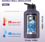 64oz Insulated Water Bottle (Cold for 48 Hrs),BPA Free&Leak Proof,Half Gallon Stainless Steel Water Flask,Water Jug with Straw Spout Lids for Gym,Hiking,Camping,Purple - Image 3