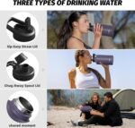64oz Insulated Water Bottle (Cold for 48 Hrs),BPA Free&Leak Proof,Half Gallon Stainless Steel Water Flask,Water Jug with Straw Spout Lids for Gym,Hiking,Camping,Purple - Image 4