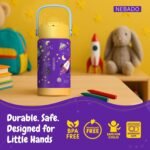 NEBADO Kids Stainless Steel Insulated Water Bottle with Straw 12oz - Leak Proof Toddler Thermos Cup for School, BPA Free with Handle & Non-Slip Silicone Base, Dishwasher Safe, Cosmic Purple - Image 3