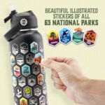 Trekking The National Parks Water Bottle with 63 Waterproof Stickers & 3 Lids (Straw, Spout, & Chug) | 32 Oz Insulated Wide Mouth Stainless Steel Bottle for Camping & Hiking | BPA-Free and Leak-Proof - Image 3