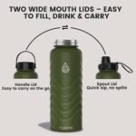 32oz Stainless Steel Insulated Water Bottle, 48H Ice Cold & 24H Hot, Leak-Proof Wide Mouth Lids (Straw & Spout), BPA-Free Bottles, Mens Water Bottle for Gym, Hiking, Travel - Green - Image 4